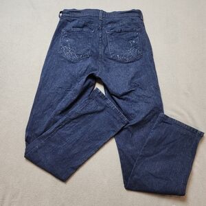 NYDJ Dark Wash Embellished Straight Leg Jeans USA Made Sz 8